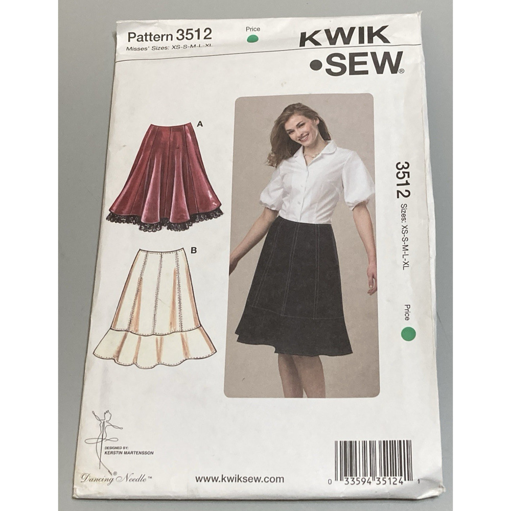Kwik Sew 3512 Misses Skirts Pattern Gored Skirt XS S M L XL NOS UNCUT 2007